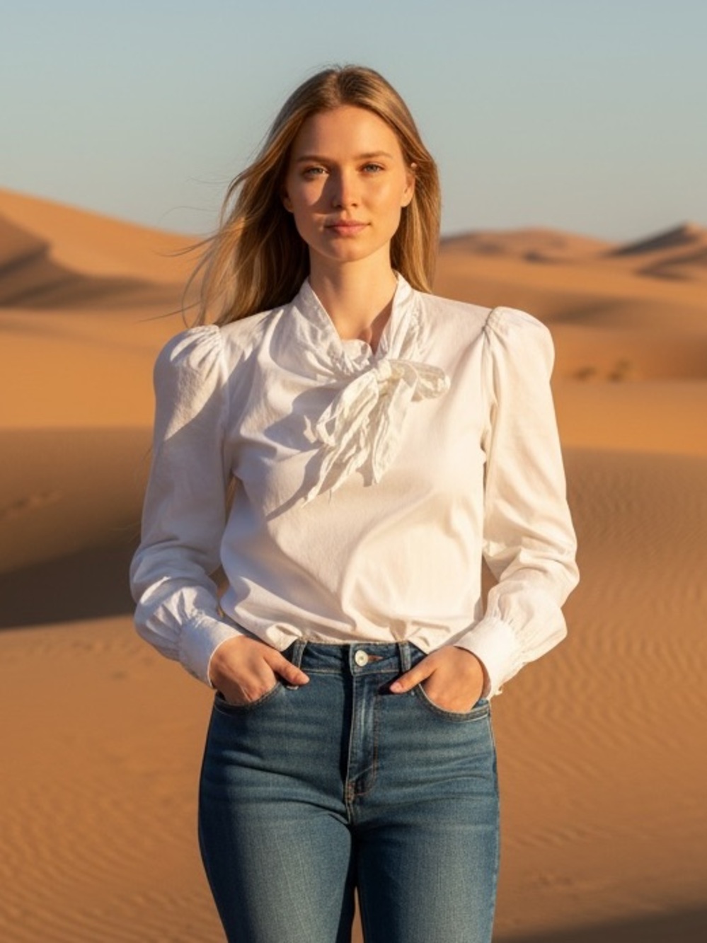 Maeve by Anthropologie White Tie-Neck Ruffle Cotton Blouse Long Sleeve Shirt